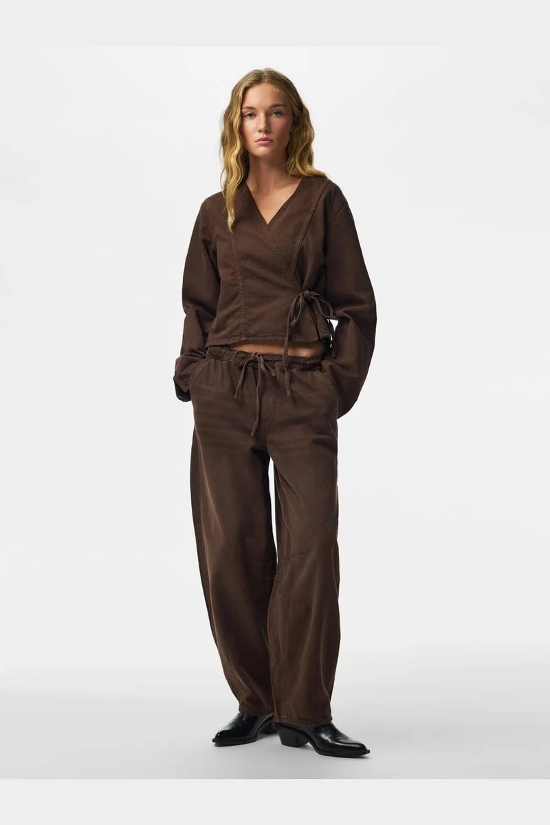 Pieces - Pcsilvia Ls Wrap Shirt - 5190497 Hot Fudge