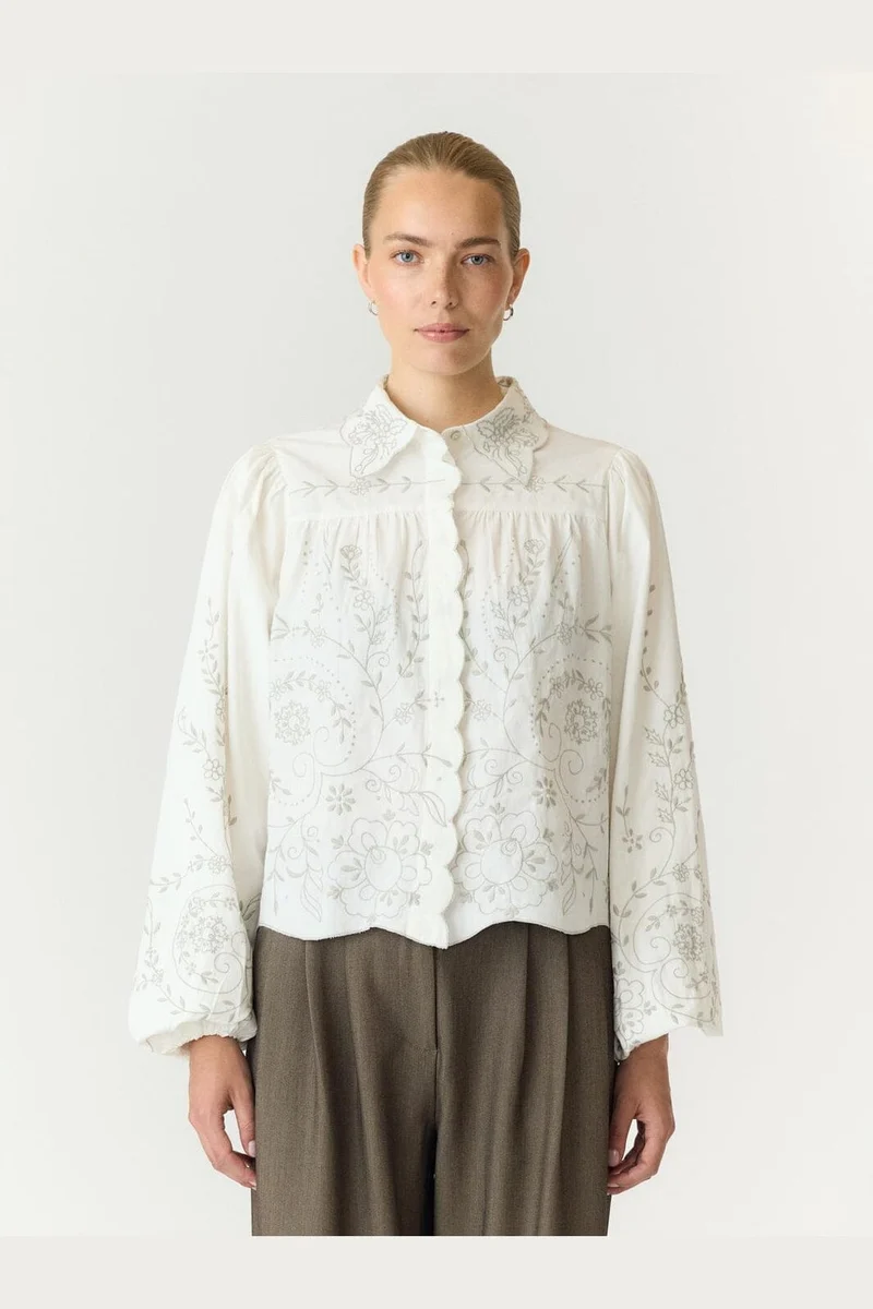 Yas - Yasgreya Ls Embroidered Shirt Story - 5202102 Star White W Emb