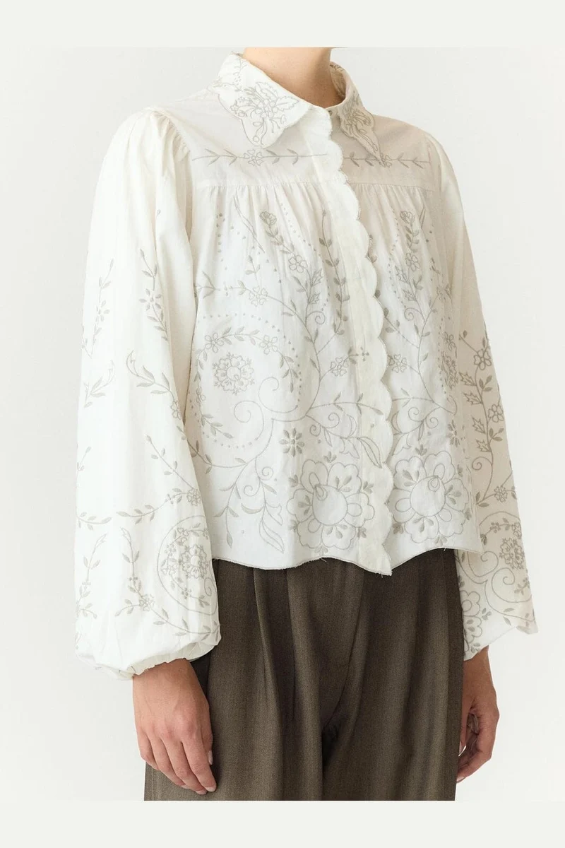 Yas - Yasgreya Ls Embroidered Shirt Story - 5202102 Star White W Emb