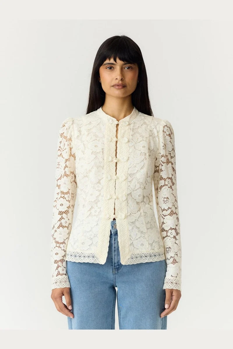 Yas - Yaspolina Ls Lace Shirt Story - 5203010 Pristine