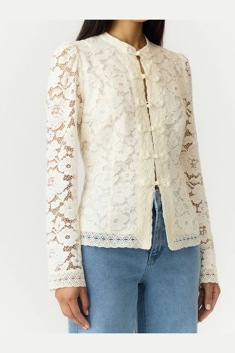 Yas - Yaspolina Ls Lace Shirt Story - 5203010 Pristine