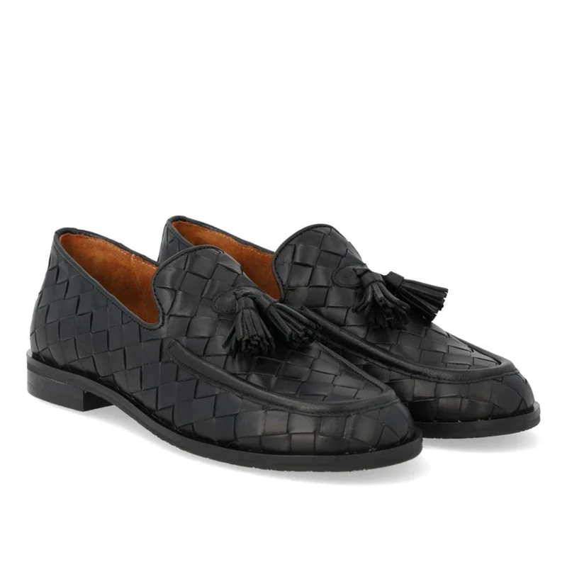 Angulus - Flettet Loafer Med Kvastdetaljer 1742-101 - 4689 Black Braid