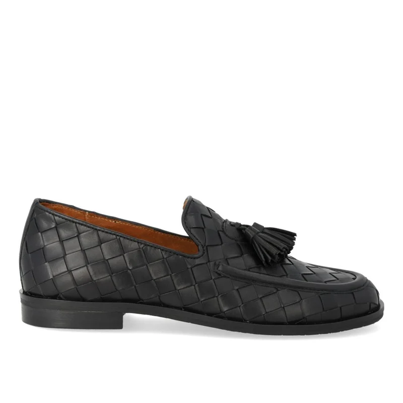 Angulus - Flettet Loafer Med Kvastdetaljer 1742-101 - 4689 Black Braid