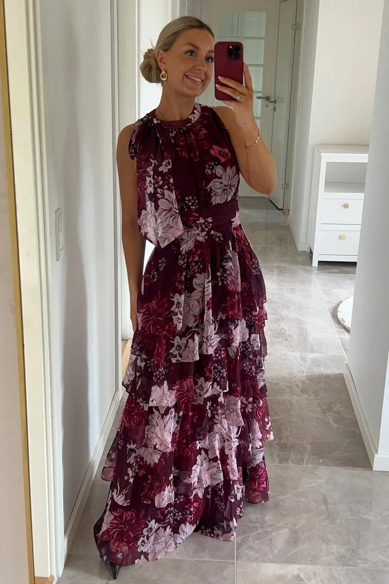 Neo Noir x Molly&My - Lia Mega Flower Dress 169703 - 162 - Bordeaux