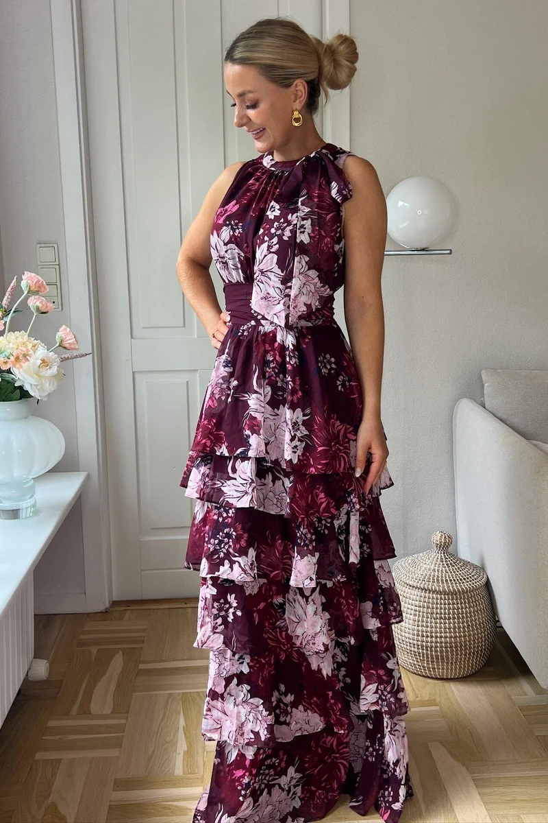 Neo Noir x Molly&My - Lia Mega Flower Dress 169703 - 162 - Bordeaux