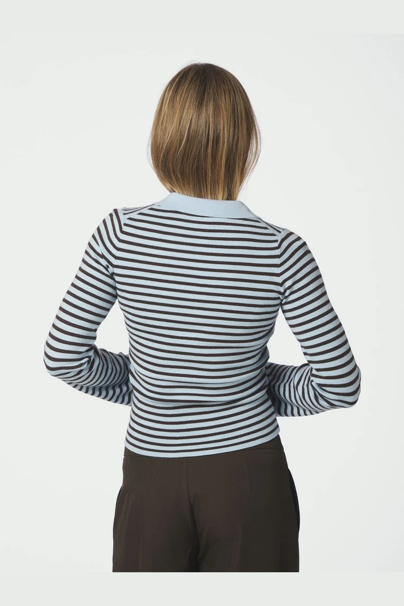 Neo Noir - Fannya Ls Striped Knit Polo 169865 - 665 - Light Blue Stripe
