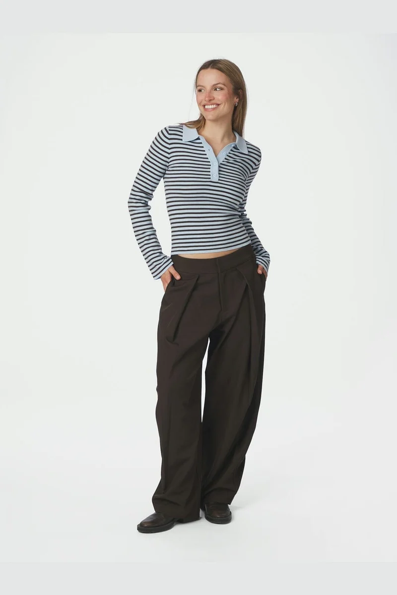 Neo Noir - Fannya Ls Striped Knit Polo 169865 - 665 - Light Blue Stripe