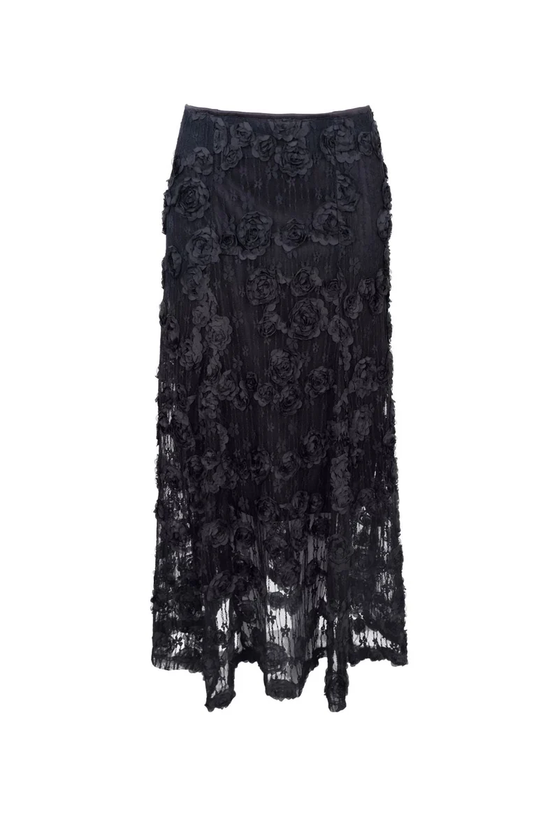Black Colour - Bcelloise Flower Patch Skirt 41282 - Black