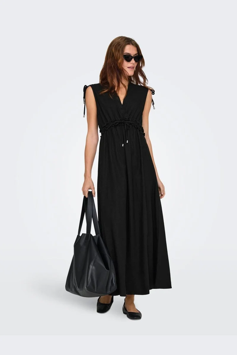 Only - Onlgoa Sl Linen Bl Long Dress Cc - 4910201 Black