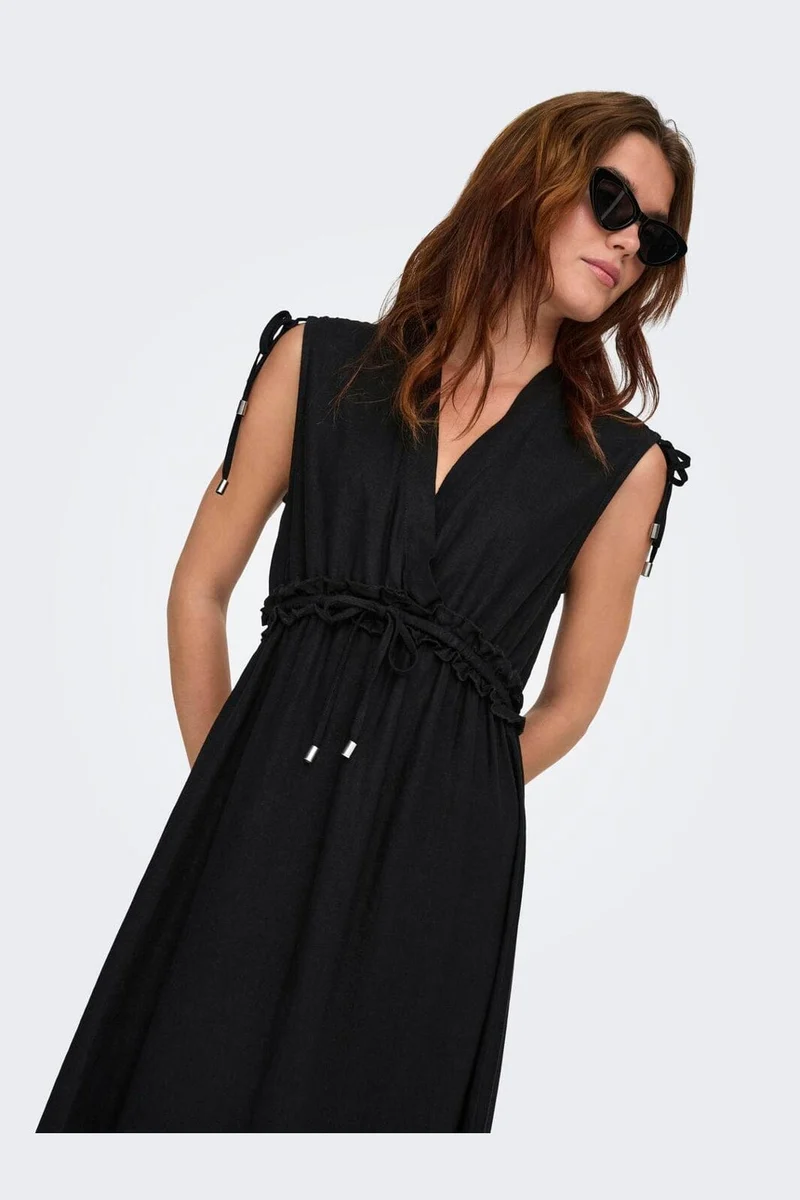 Only - Onlgoa Sl Linen Bl Long Dress Cc - 4910201 Black