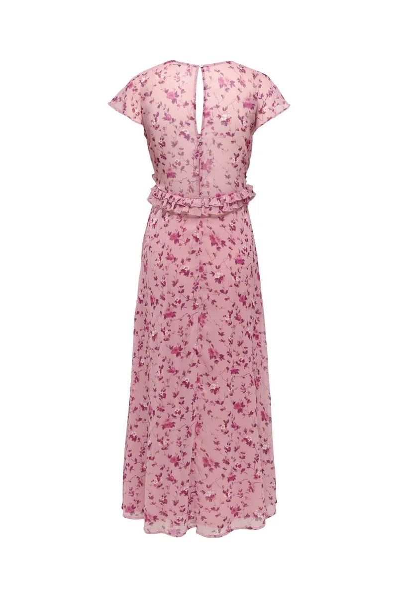 Only - Onlvalda S/S Long Frill Dress - 5092539 Elderberry Pink Purple Flowers