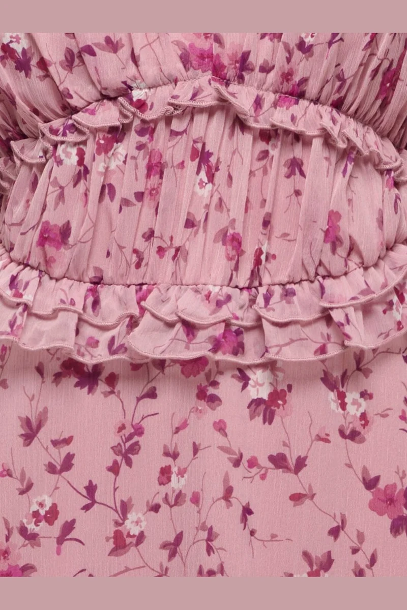 Only - Onlvalda S/S Long Frill Dress - 5092539 Elderberry Pink Purple Flowers