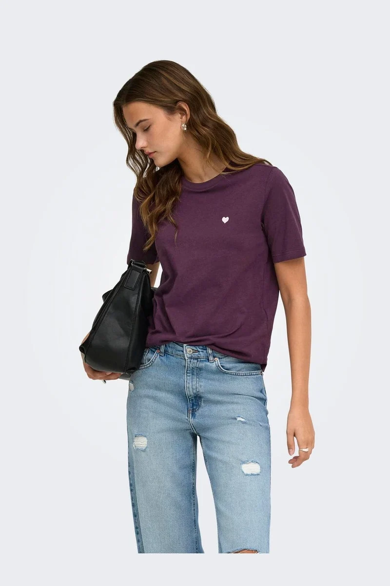 Only - Onlhappy S/S Emb Top - 5204456 Winetasting Pale Lilac Heart
