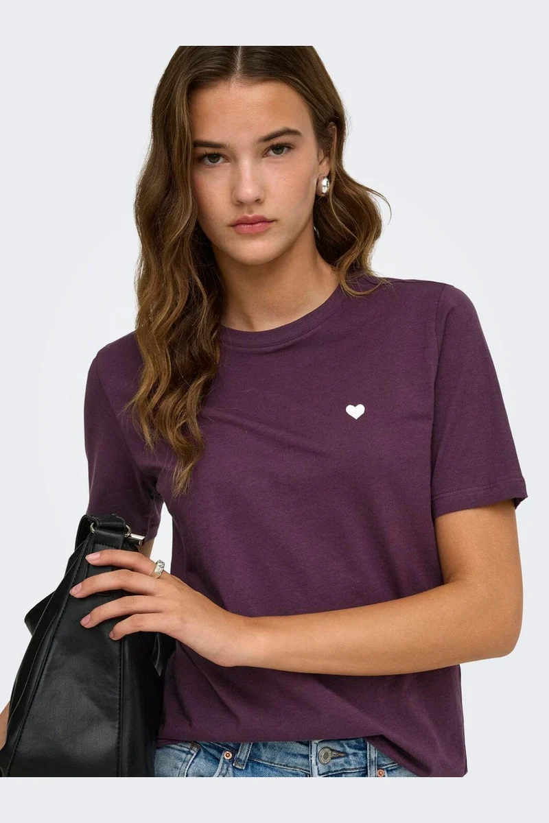 Only - Onlhappy S/S Emb Top - 5204456 Winetasting Pale Lilac Heart