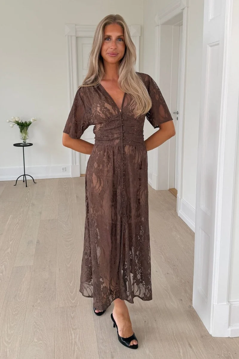 Byic x Molly&My - Adeliaic Long Dress A23876 - Dark Brown Lace