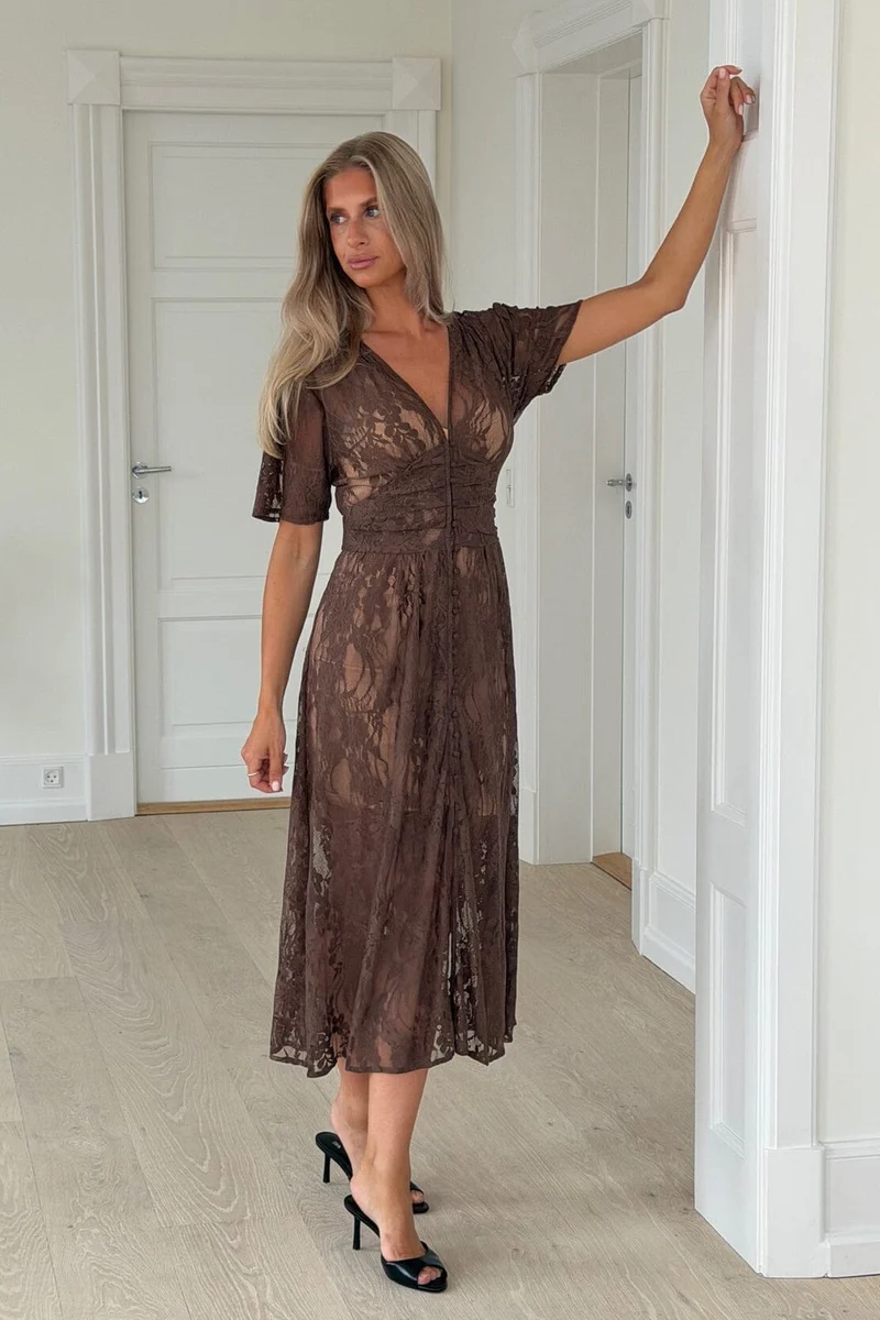 Byic x Molly&My - Adeliaic Long Dress A23876 - Dark Brown Lace