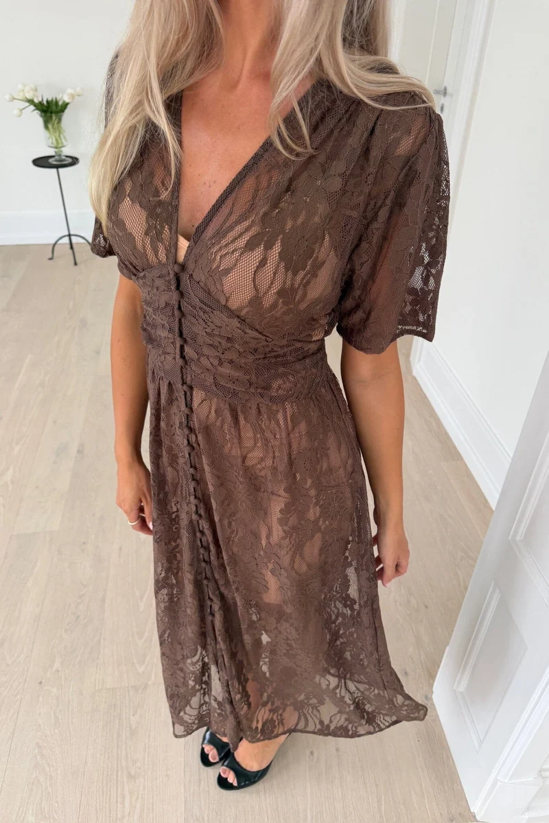 Byic x Molly&My - Adeliaic Long Dress A23876 - Dark Brown Lace
