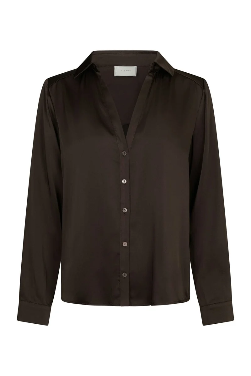 Neo Noir - Hazelle Drapy Satin Shirt 168949 - 676 - Dark Brown