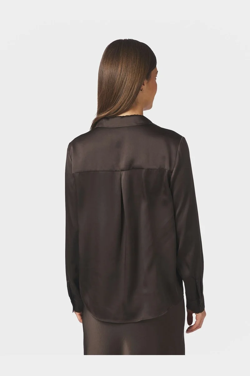 Neo Noir - Hazelle Drapy Satin Shirt 168949 - 676 - Dark Brown