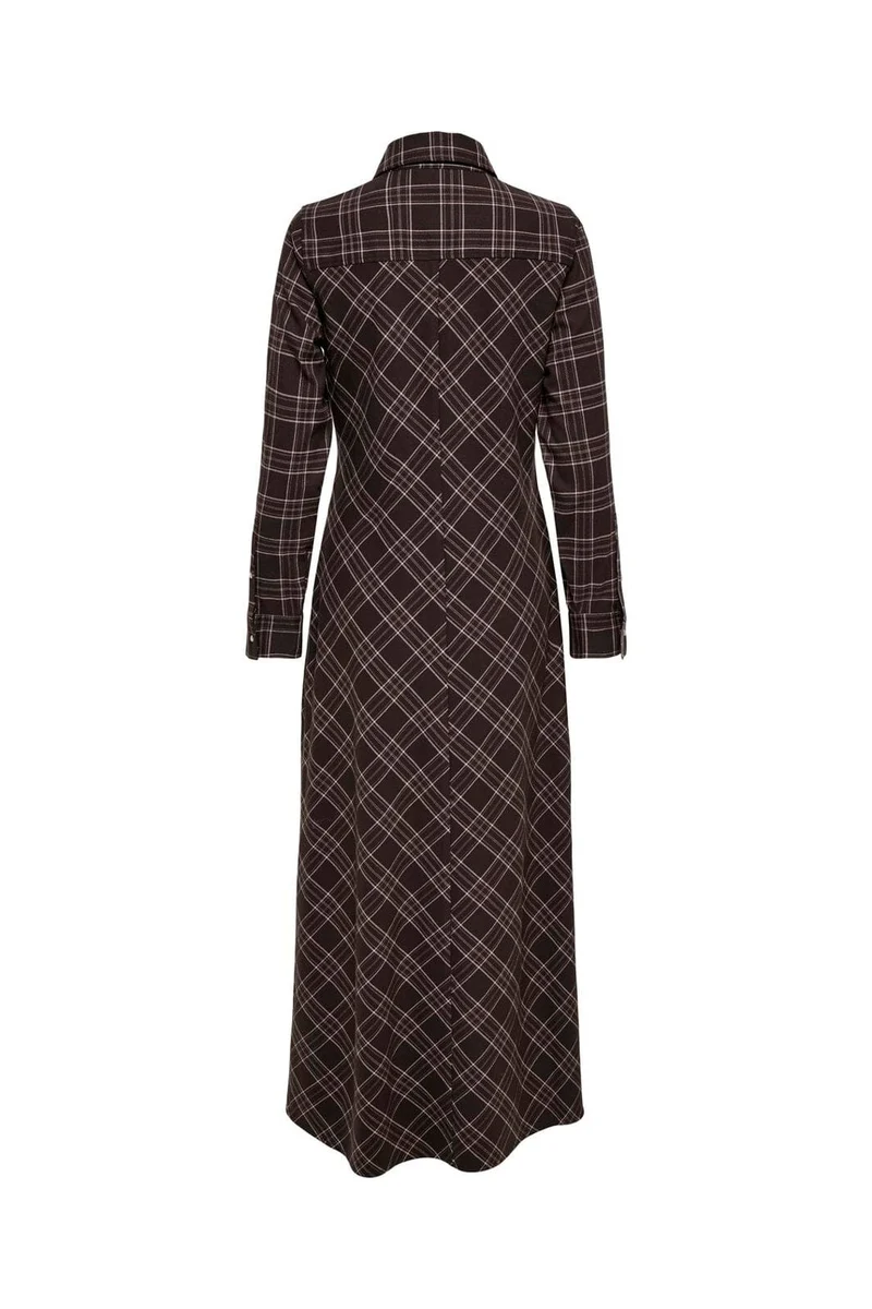 Only - Onlwren Check L/S Long Shirt Dress - 4970171 Black Checked Forge