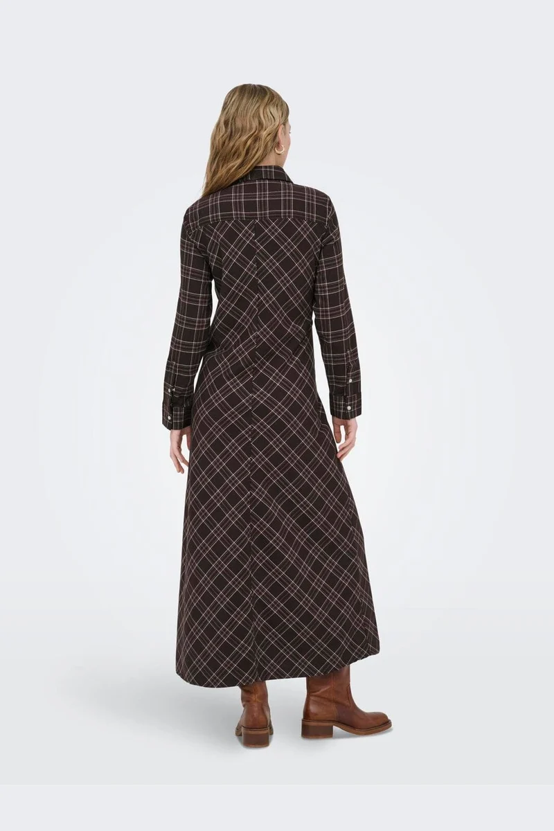 Only - Onlwren Check L/S Long Shirt Dress - 4970171 Black Checked Forge