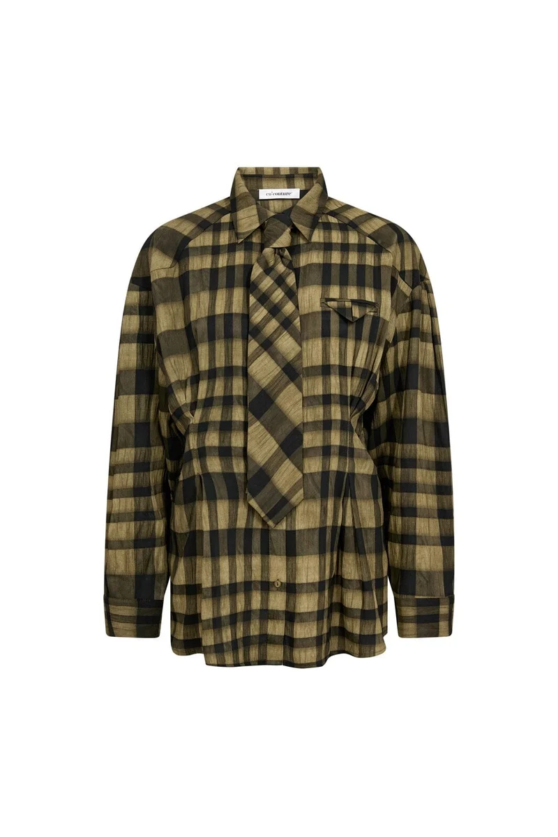 Co´Couture - Kyelcc Check Tie Pleat Shirt 500381 - 60004 - Army