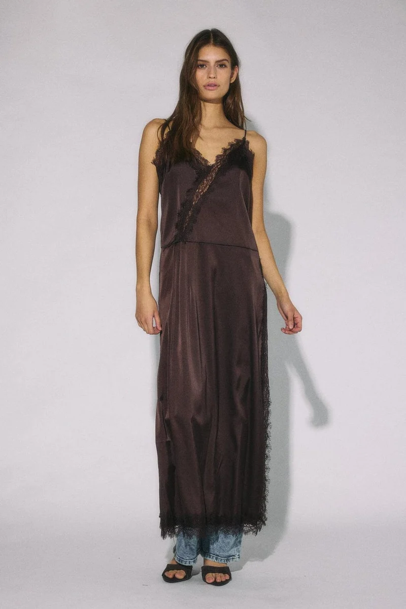 Noisy May - Nmlouise Sl Strap Lace Dress - 5081997 Chocolate Brown