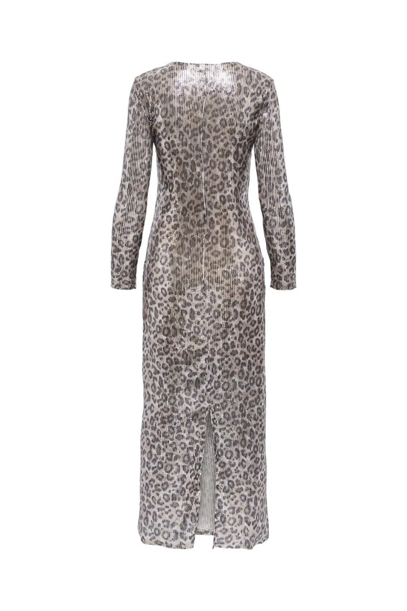 JDY - Jdyleona Sequin L/S Long Dress - 4840296 Brown Rice Leo