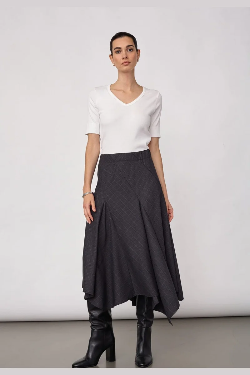 Co´Couture - Eloracc Check Asym Skirt 500309 - 65002 - Dark Grey