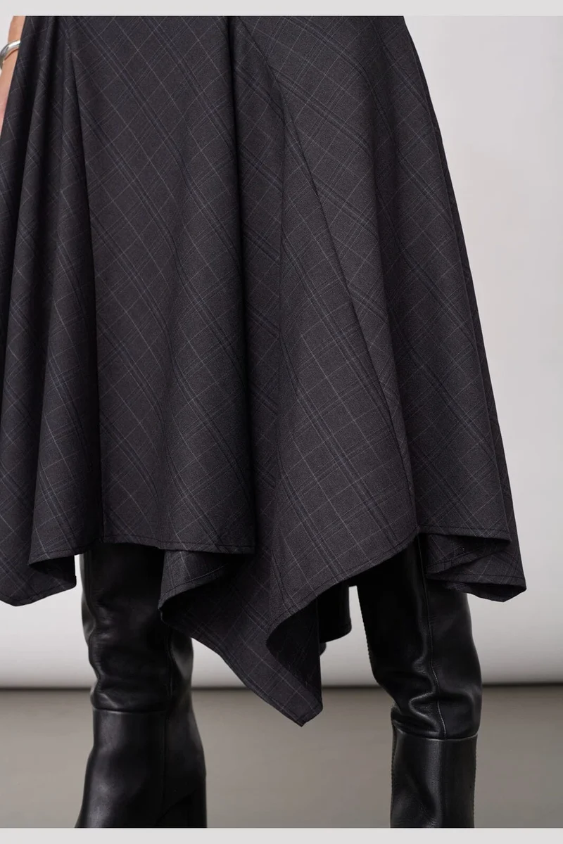Co´Couture - Eloracc Check Asym Skirt 500309 - 65002 - Dark Grey