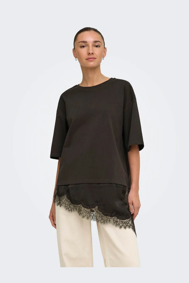 Jdy - Jdyalma 2/4 Lace Detail T-Shirt - 5157233 Chocolate Torte