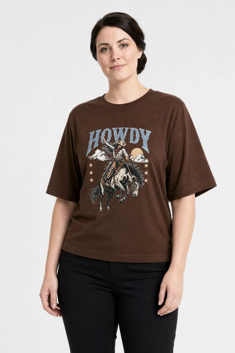Dear Molly - Howdy T-Shirt Ch170408b - Chocolate Brown