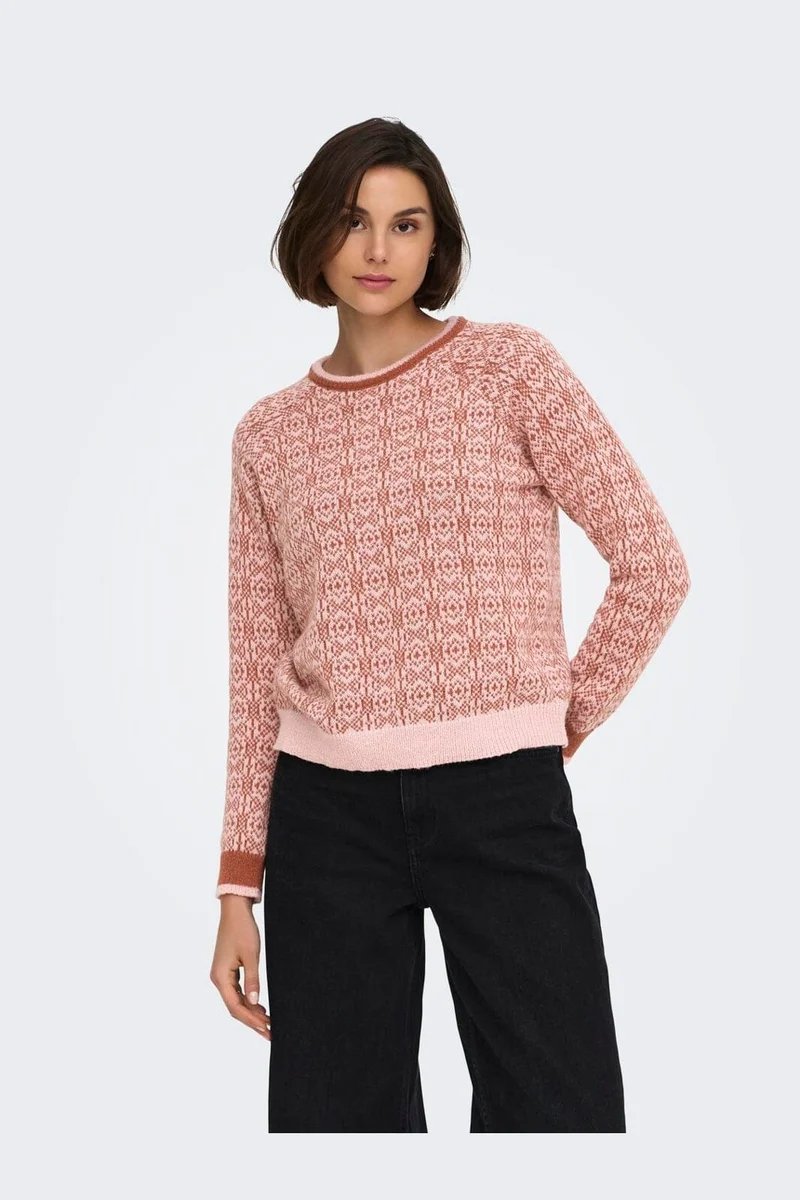 JDY - Jdybryn Life L/S Oneck Jacq Pullover Knt - 5049958 Peachskin W. Chutney Jacq.