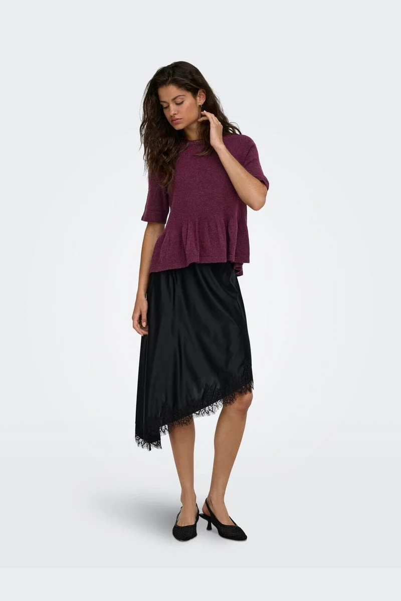 Jdy - Jdybrilliant Life S/S On Peplum Pull Knt - 5104951 Windsor Wine Melange