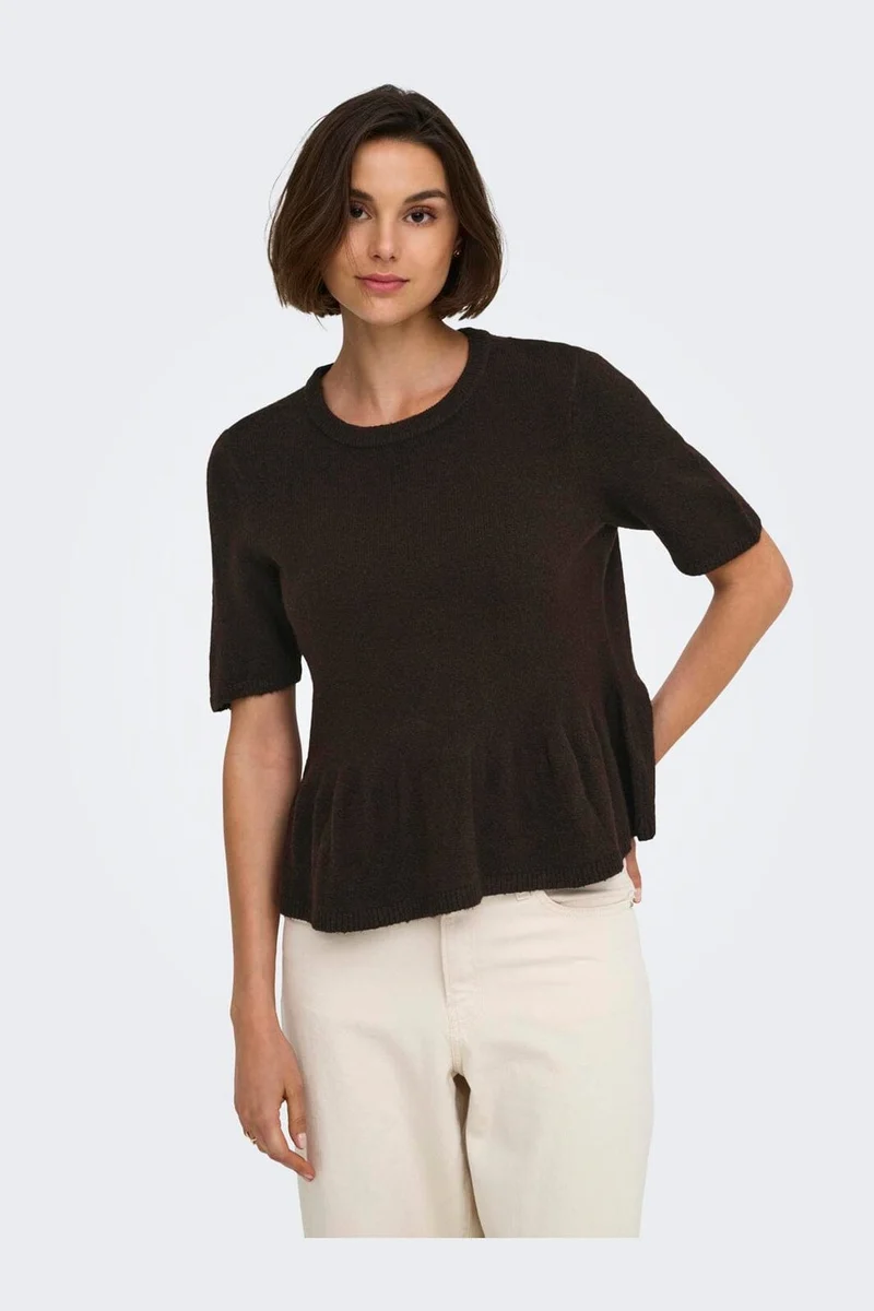 JDY - Jdybrilliant Life S/S On Peplum Pull Knt - 5038261 Coffee Bean Melange