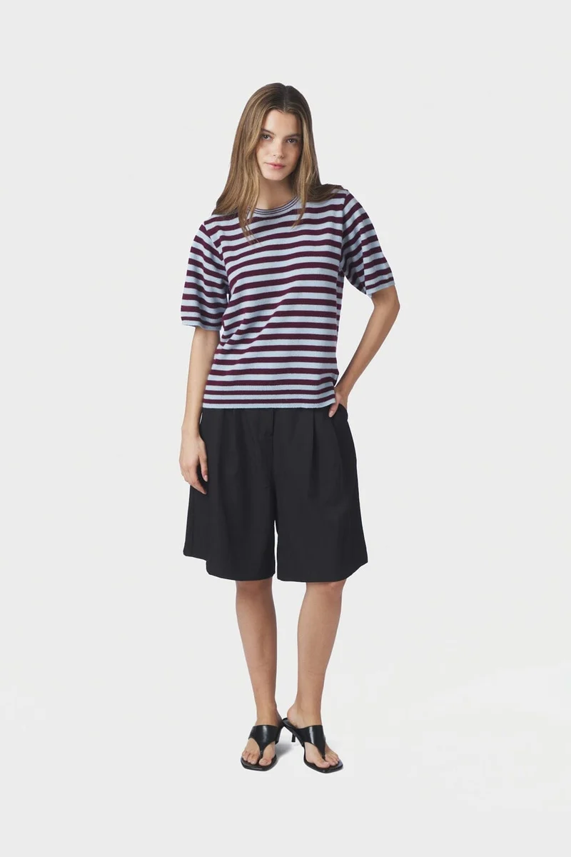 Neo Noir - Missy Stripe Knit Tee 169692 - 682 - Wine
