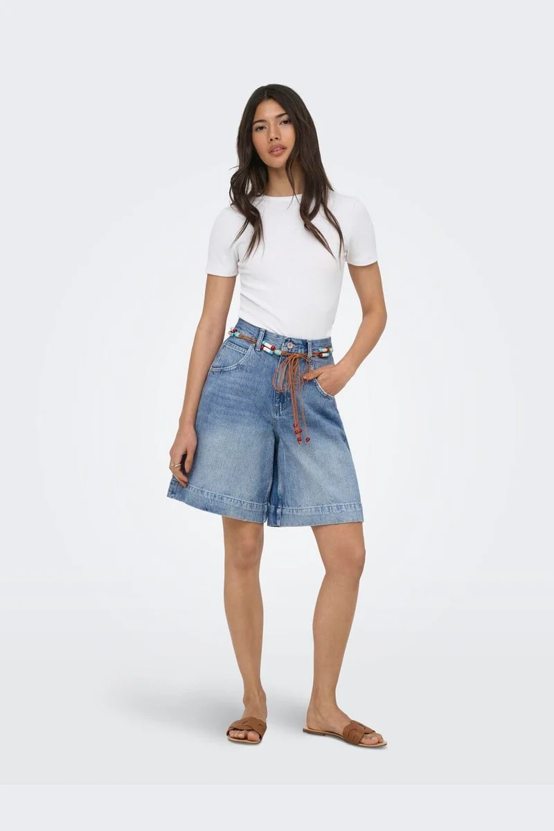 Only - Onlhollie Belt Shorts Azg - 5121055 Medium Blue Denim Belt