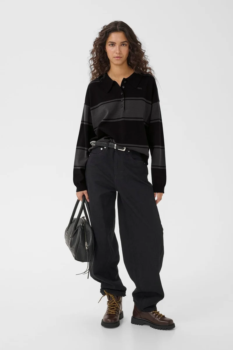 Gestuz - Gzsilda Polo Pullover 10911513 - 109930 - Black/Raven Striped
