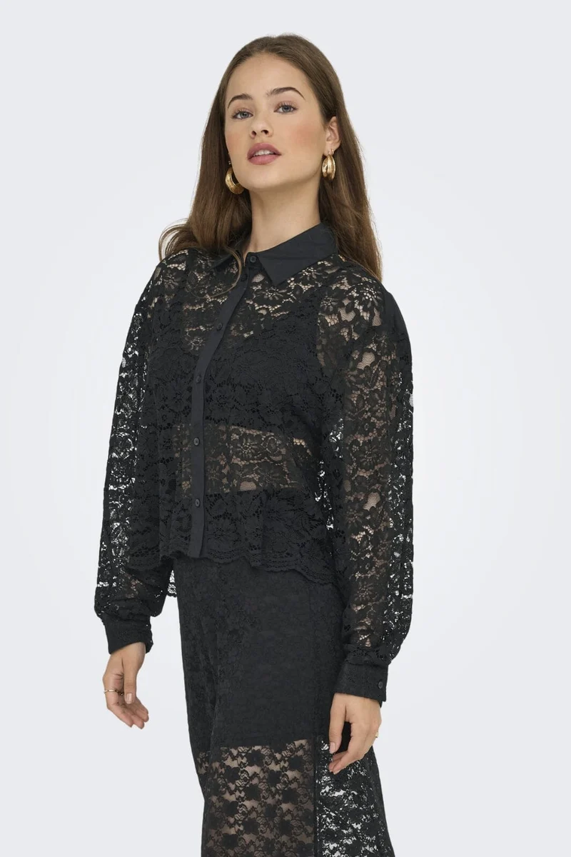 Only - Onljilli Lace Mix Shirt - 4847004 Black