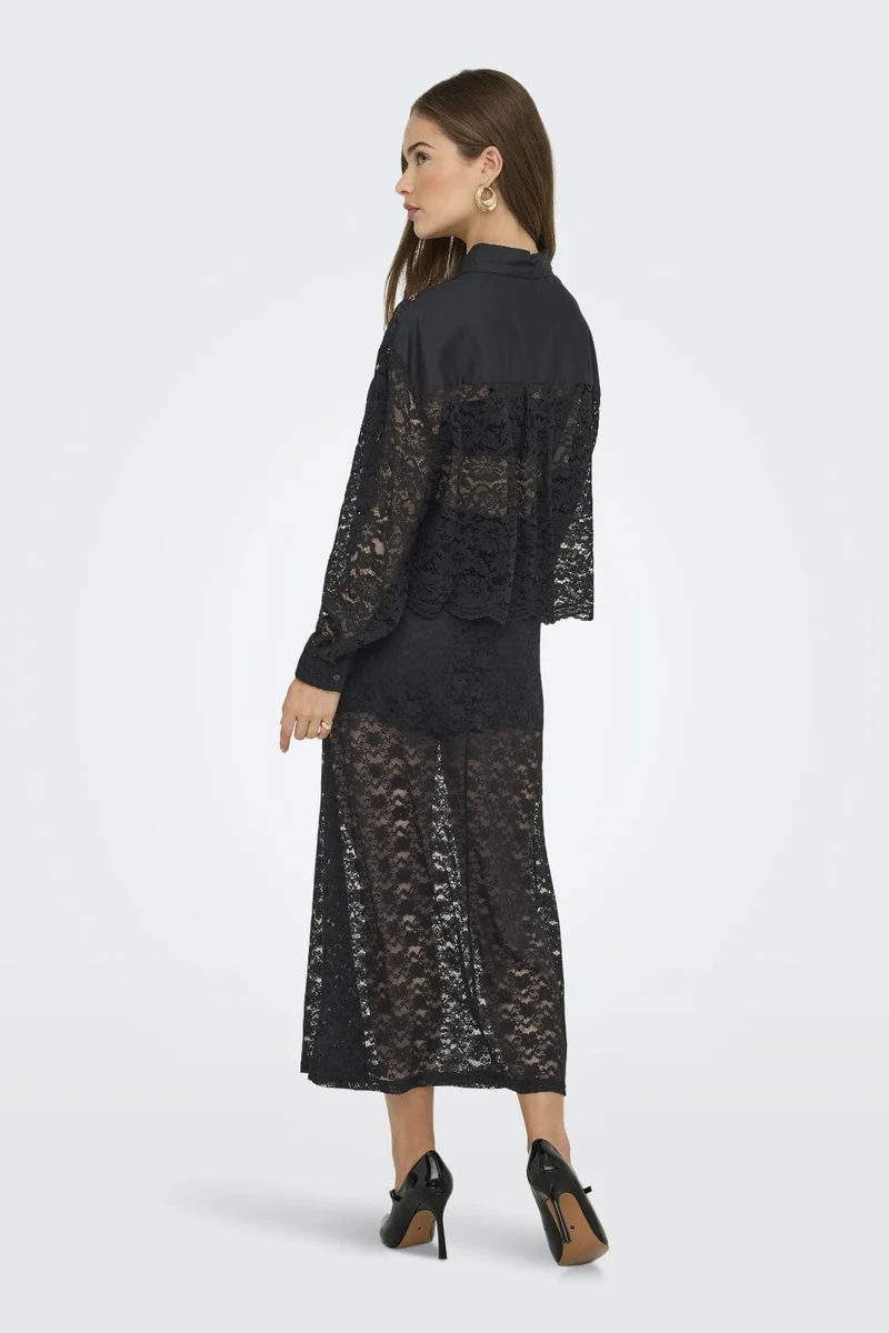 Only - Onljilli Lace Mix Shirt - 4847004 Black