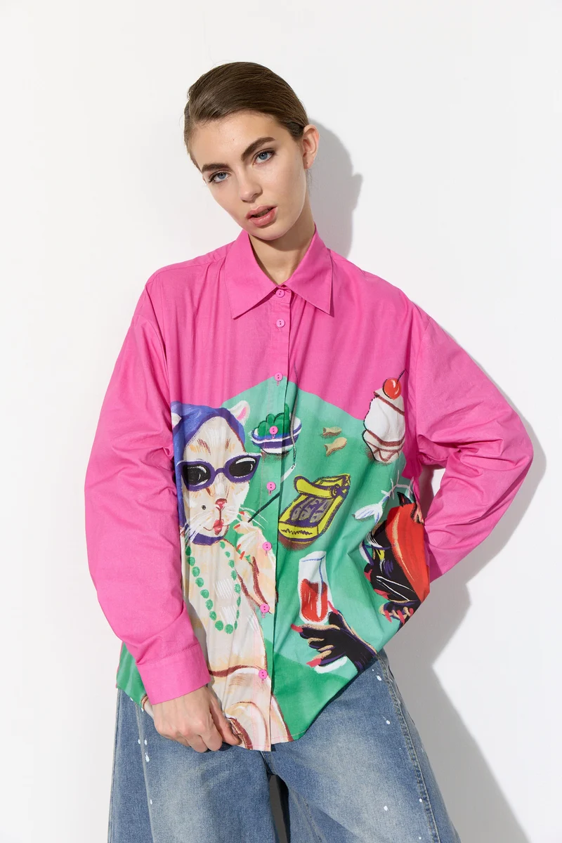 Hunkøn - Tiana Shirt 26711 - Cocktails With Cats Art Print