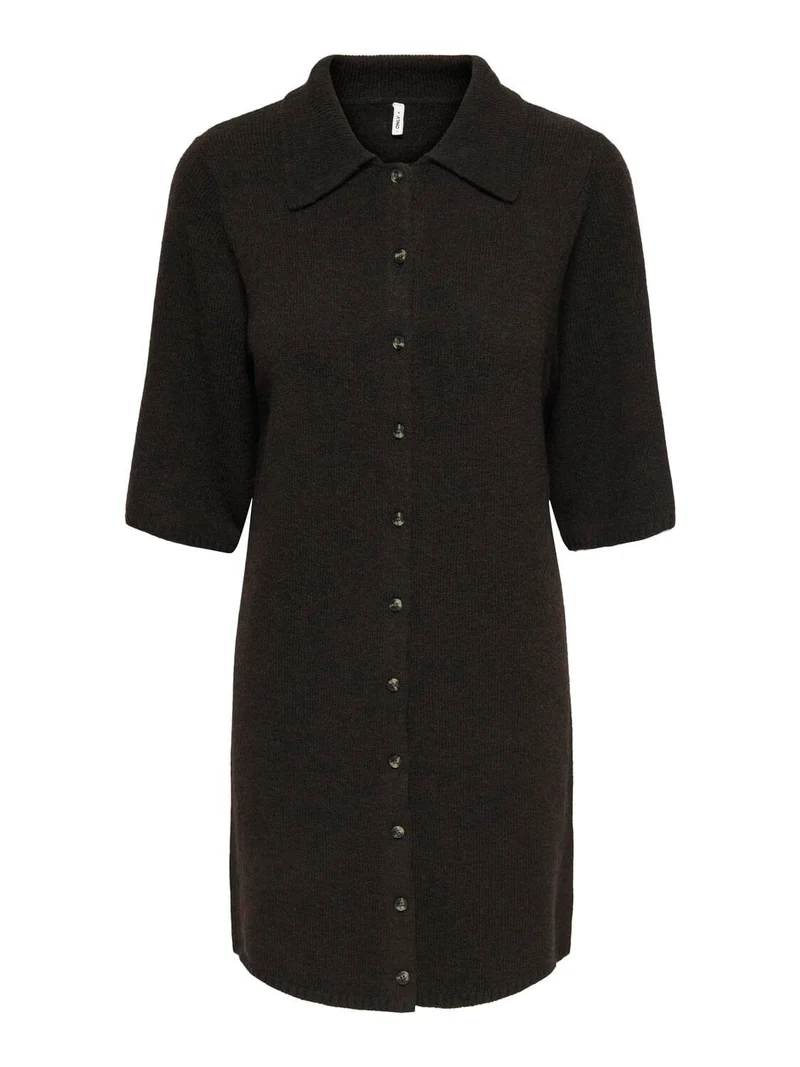 Only - Onlalivia 2/4 Collar Dress Knt - 5119241 Coffee Bean Dtm Button/Melange