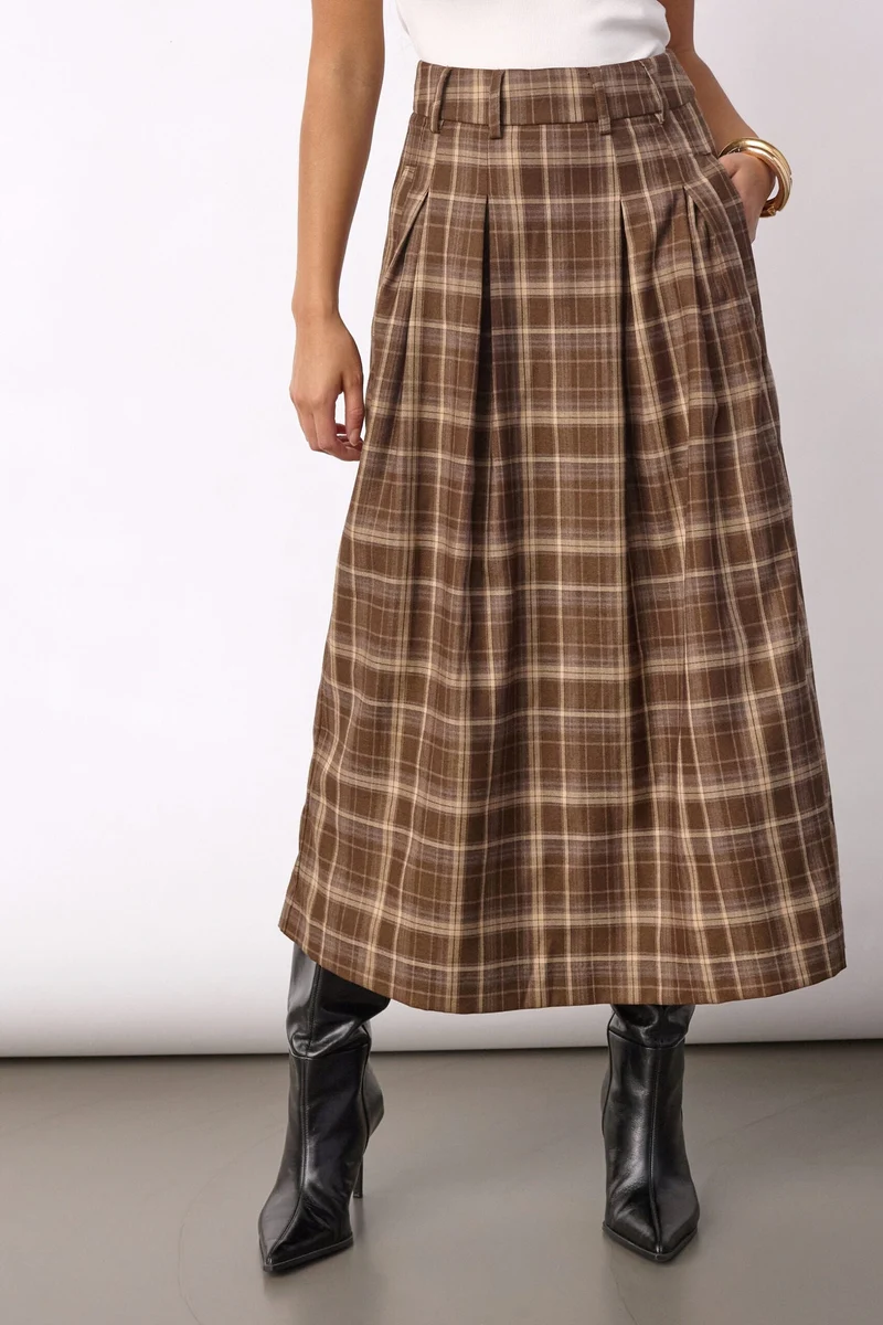 Co´Couture - Dagnycc Anya Check Pleat Skirt 500071 - 20002 - Brown