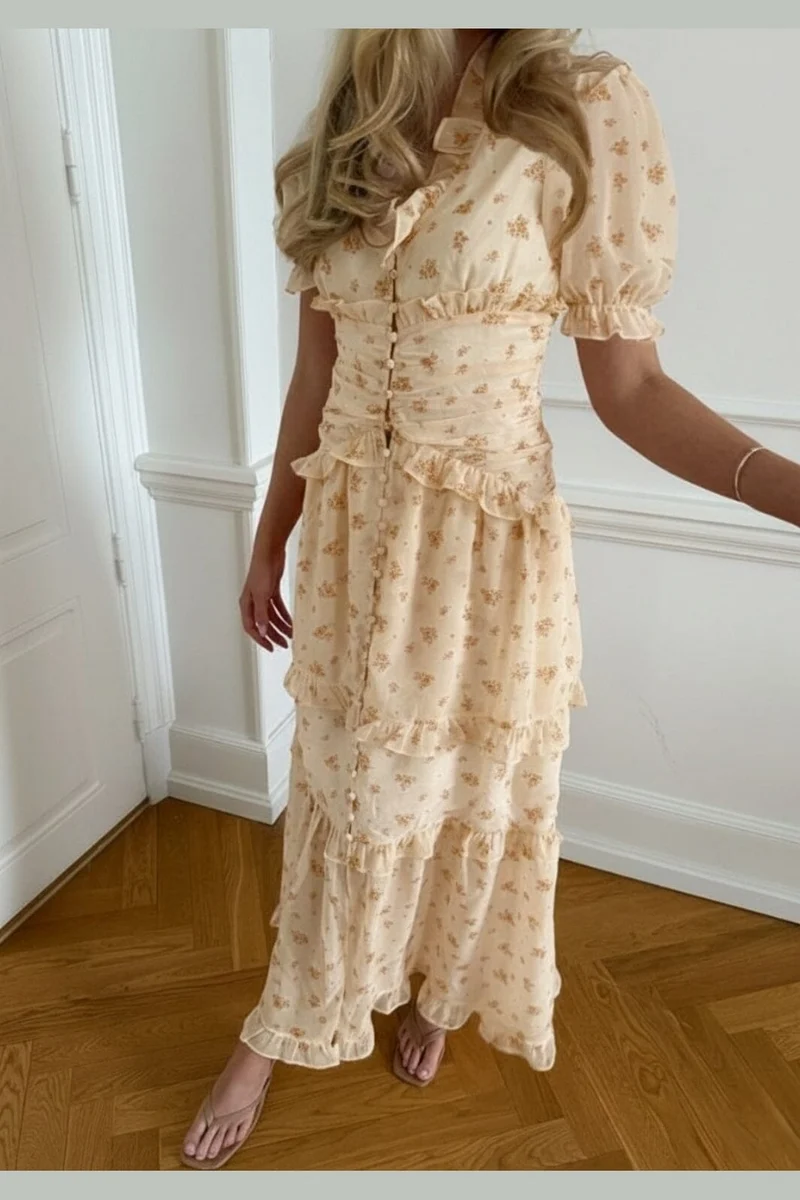 BYIC - Arielic Long Dress A25193 - Yellow Flower Print