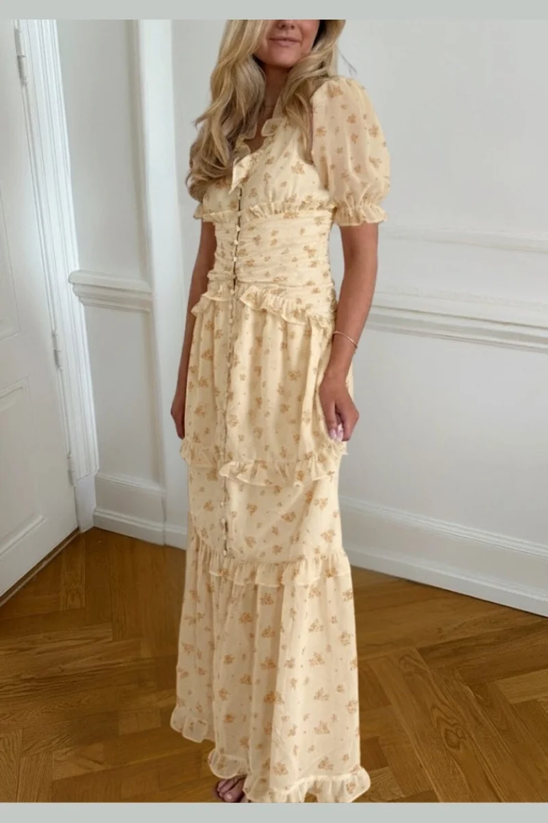 BYIC - Arielic Long Dress A25193 - Yellow Flower Print