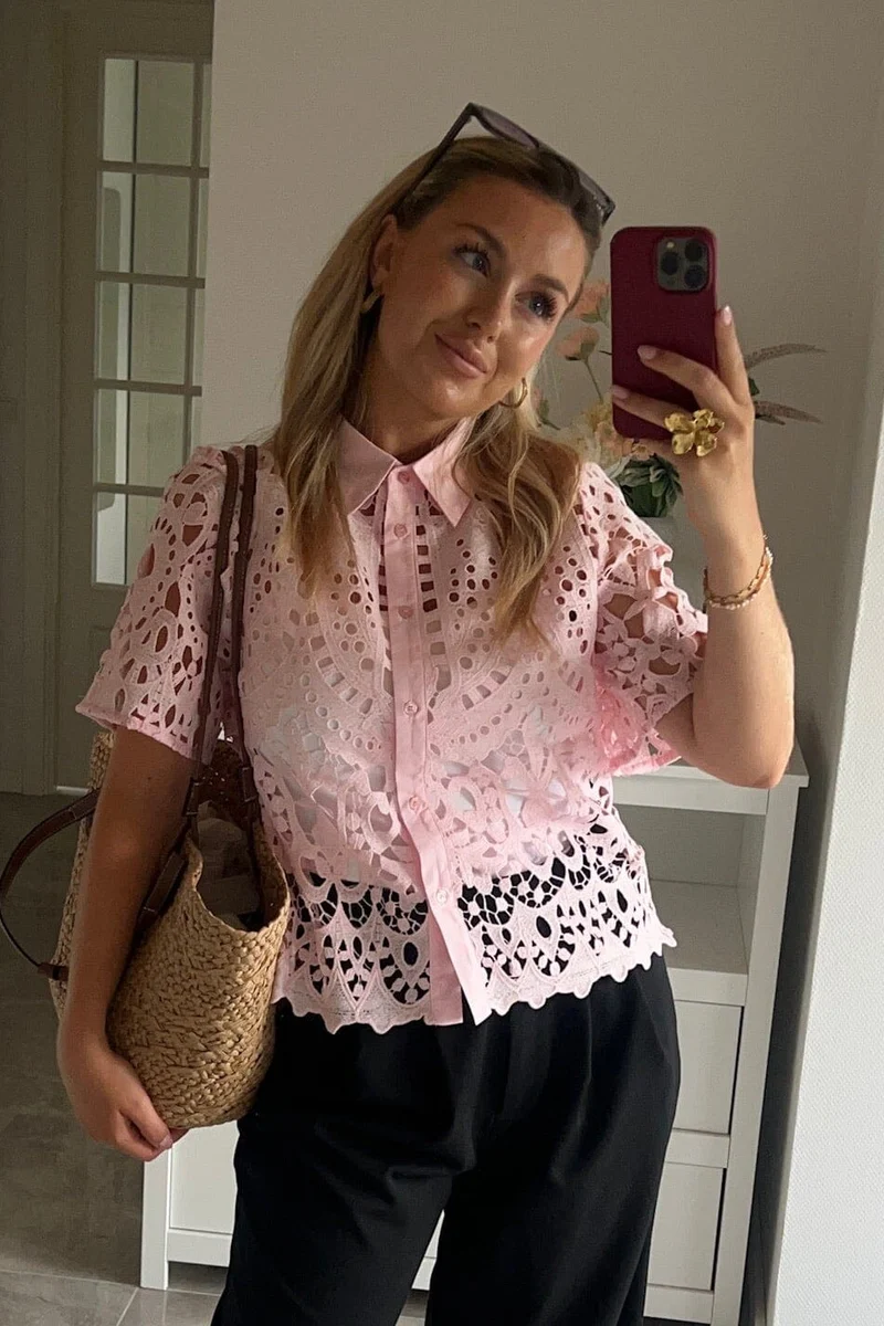 Dear Molly - Broderi Shirt Shirt Ch168459b - Pink