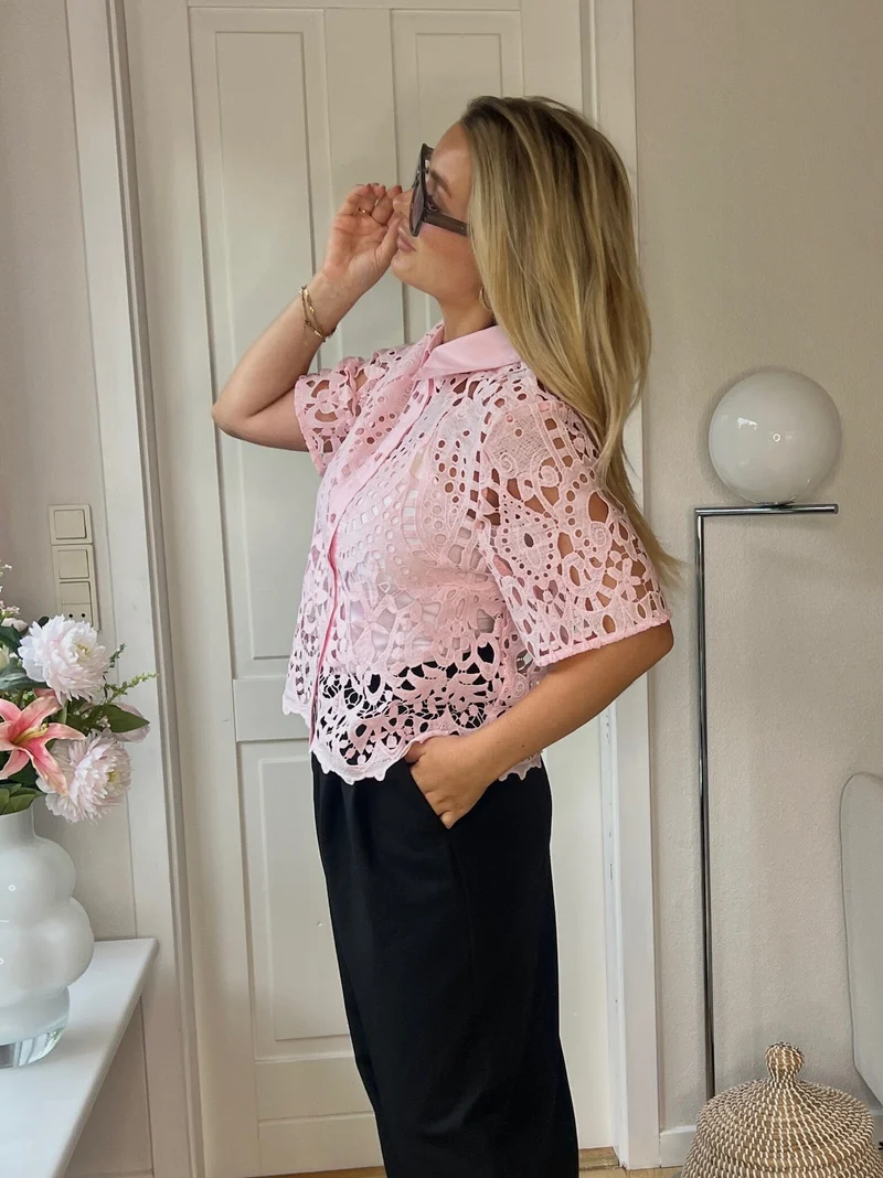 Dear Molly - Broderi Shirt Shirt Ch168459b - Pink