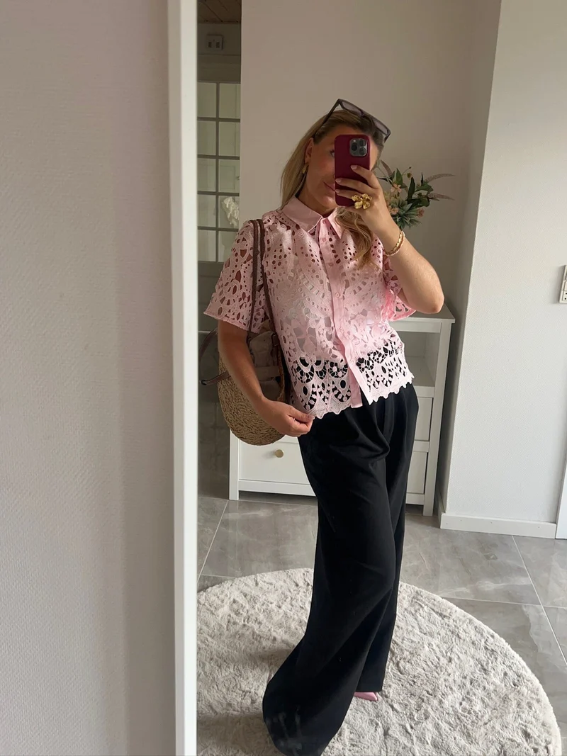 Dear Molly - Broderi Shirt Shirt Ch168459b - Pink