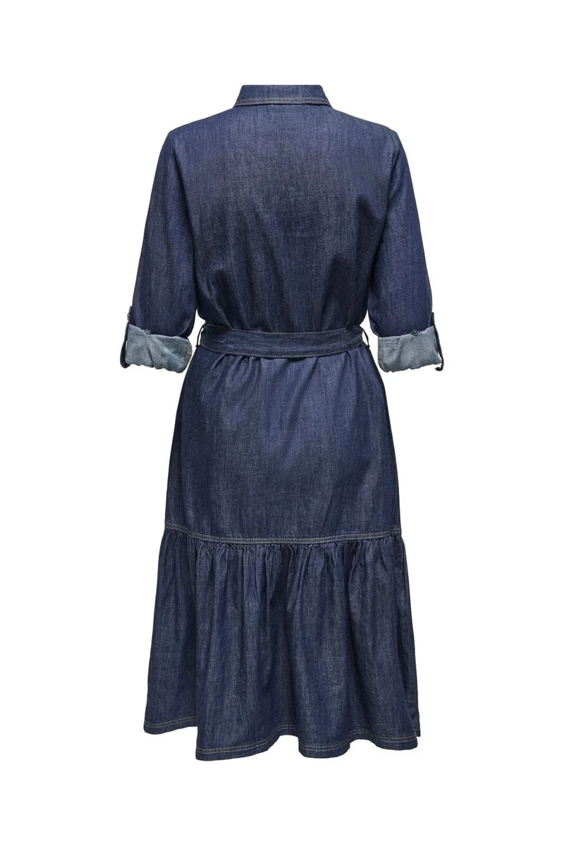 Only - Onlsevigny Frill 3/4 Sl Long Dress - 4857886 Dark Blue Denim