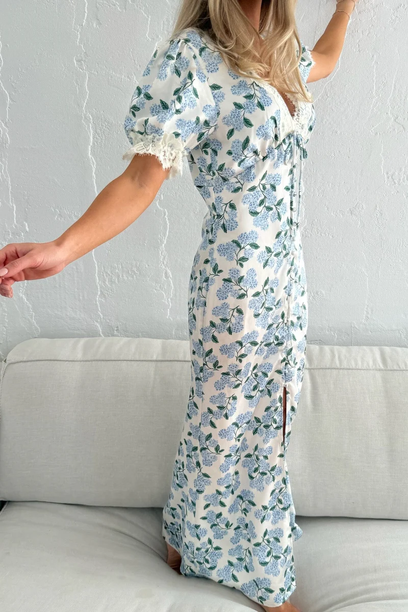 BYIC - Agneteic Long Dress A23810 - Blue Hydrangea Print